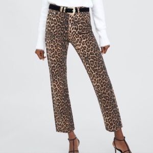 Zara High Waisted Animal Print Jeans ๐